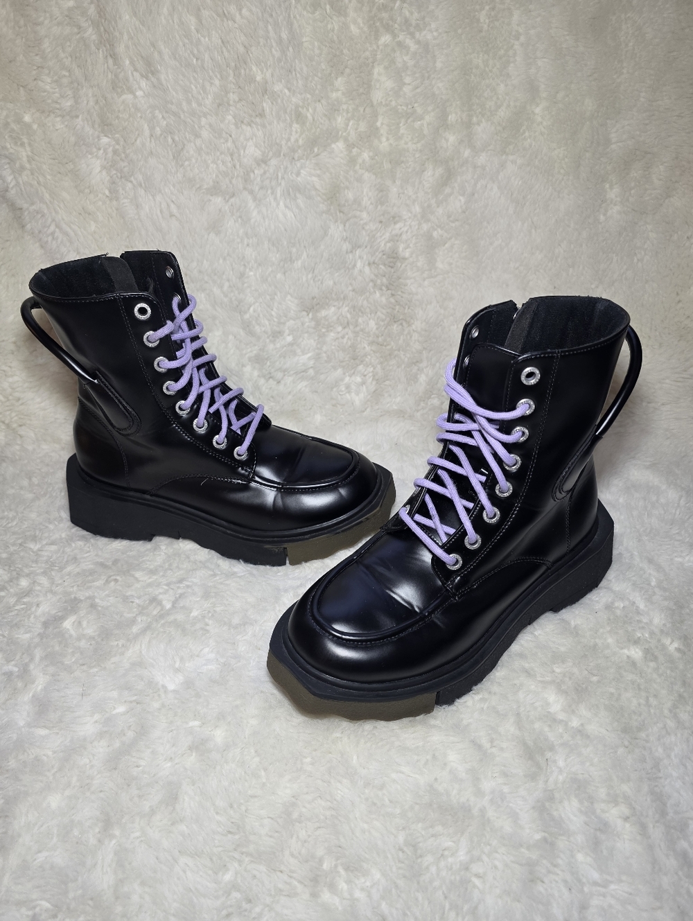 Peacebird Chunky Bubble Sole Platform Combat Boots Black Lilac Lace Grunge 6/6.5